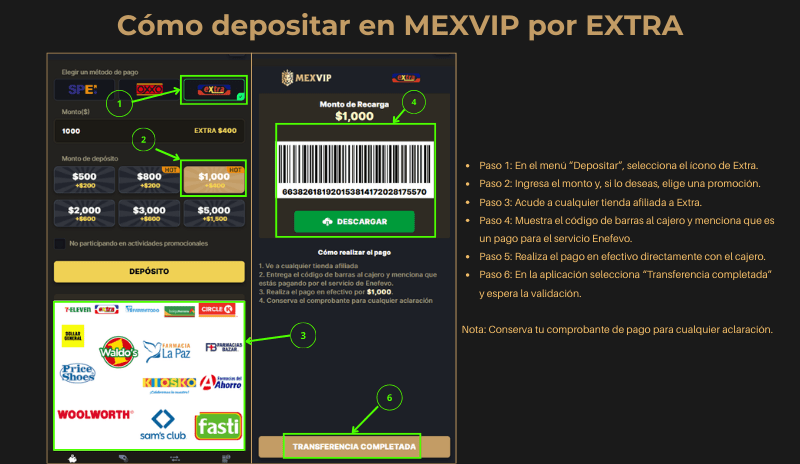 Instrucciones Retirar Y Depositar Dinero En MexVIP Casino Detalles 5 Cómo depositar en MexVIP por EXTRA