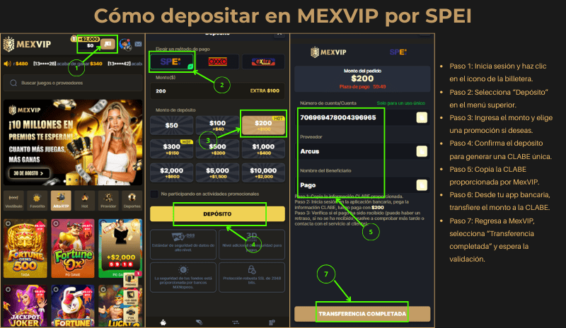 Instrucciones Retirar Y Depositar Dinero En MexVIP Casino Detalles 2 Cómo depositar en MexVIP por SPEI
