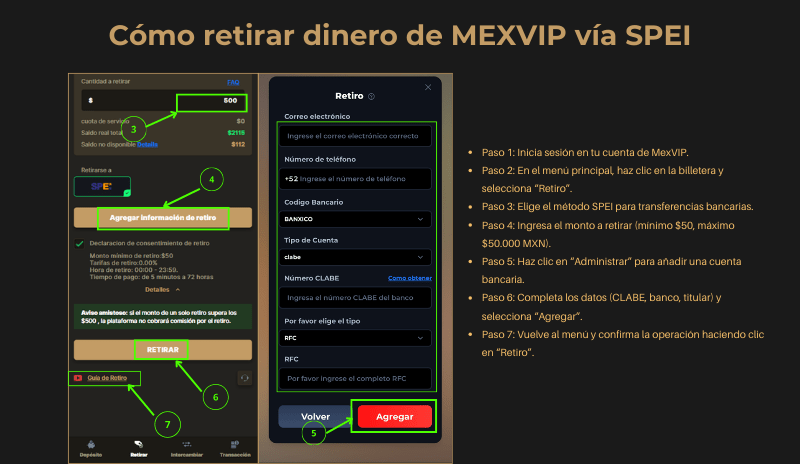 Instrucciones Retirar Y Depositar Dinero En MexVIP Casino Detalles 3 Cómo retirar dinero de MexVIP vía SPEI